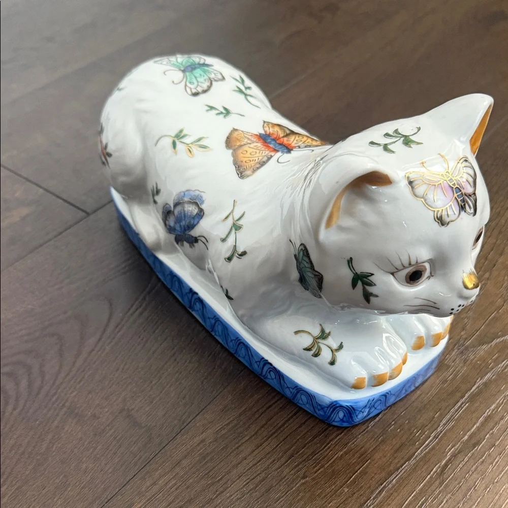Vintage Frederick Cooper Chicago Large Hand Painted Cat with Butterflies - Picture 6 of 13